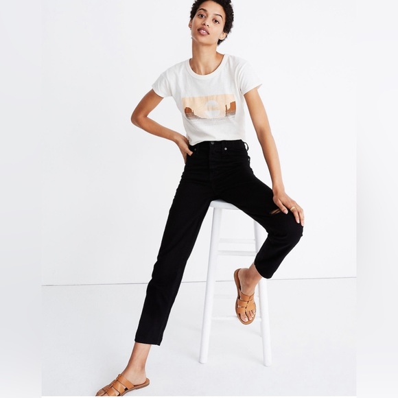 Madewell The Perfect Vintage Jean in Stone Black: Knee Slit Edition High Rise 24 - Picture 5 of 16